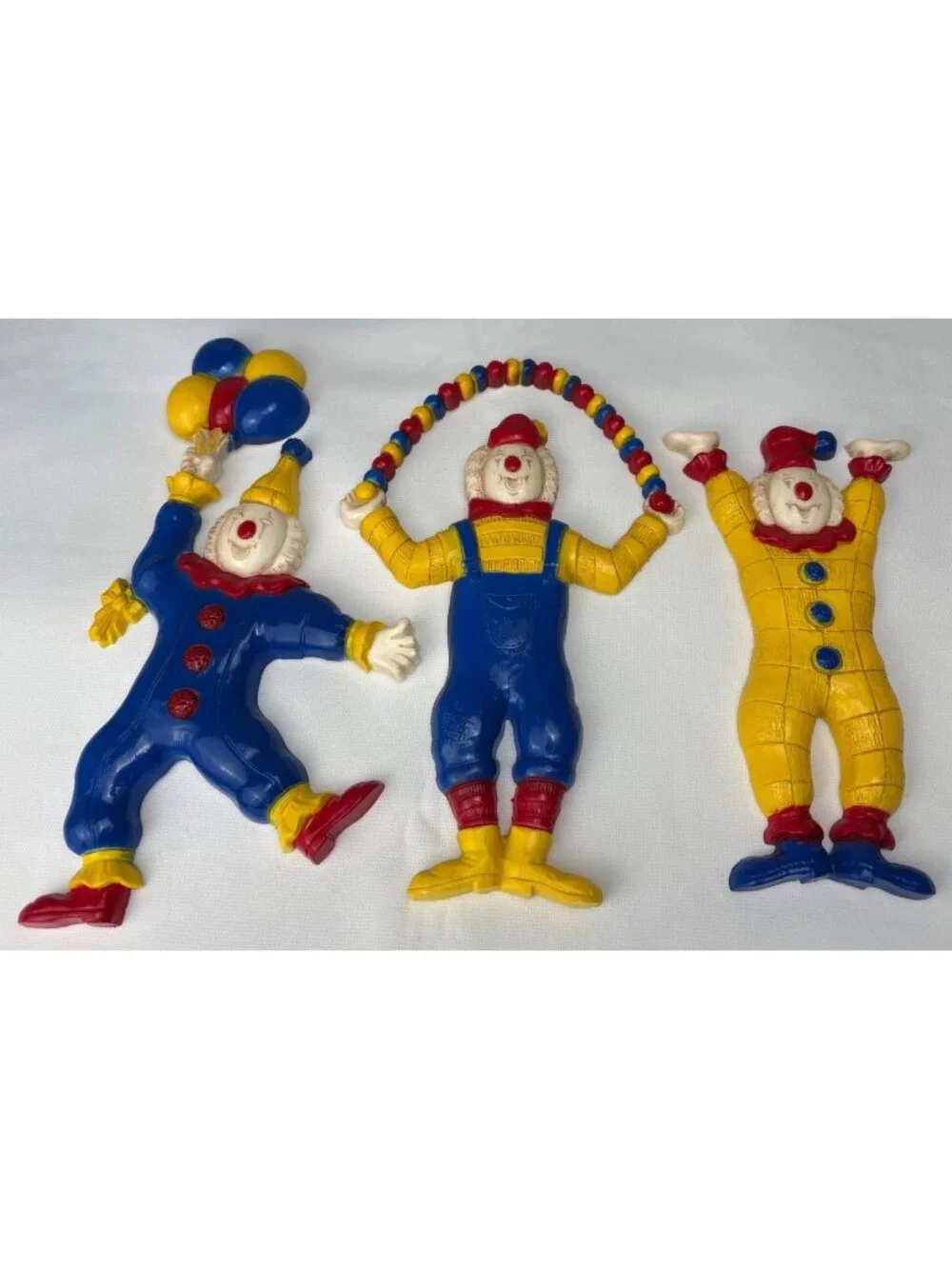 Kitchy Clown Wall Plaques Set Circus Burwood Yellow & Blue Plastic 8.5